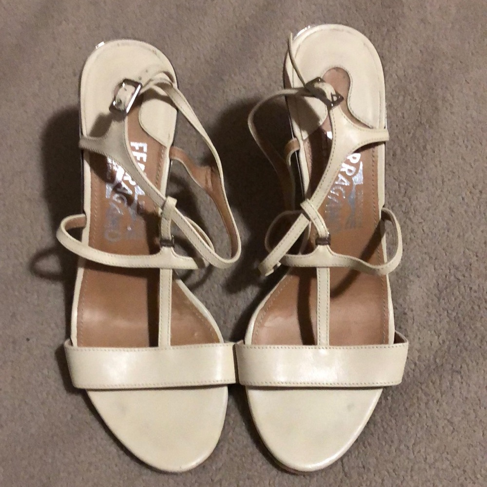 TODAY ONLY: SALVATORRE FERRAGAMO CREAM SANDALS - SIZE 7- SOLES NEED TO REPLACE